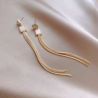 silver color needle square long tassel earrings korean net celebrity temperament female earrings new trend simple earrings