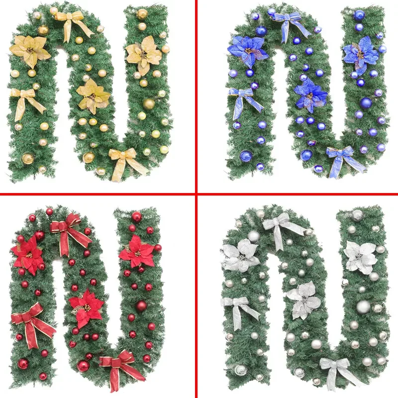 

Светодиодная искусственная зеленая Рождественская гирлянда, венок на елку, подвесное украшение из ротанга, красочное украшение для рождес...