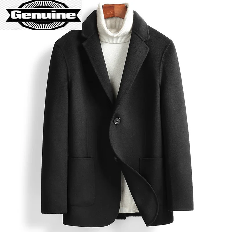 

Мужская Осенняя шерстяная куртка, двустороннее шерстяное мужское пальто, черная Корейская верхняя одежда, повседневное Мужское пальто SQQ311