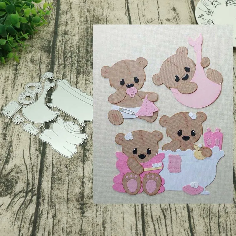 

Металлические Вырубные штампы в ванну и детский медведь, поздравительные открытки, скрапбукинг, штамп, DIY Card материалы для украшения фото