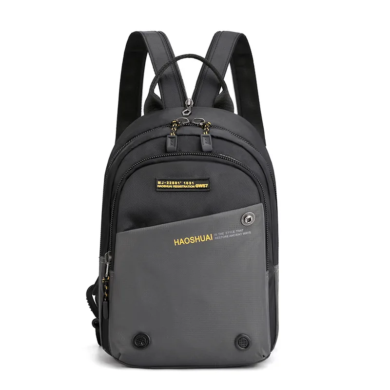 Solid Color Waterproof Nylon Fabric Multifunctional Men's Chest Bag Ultralight Backpack Casual Fashion Double Zipper Men's Bags