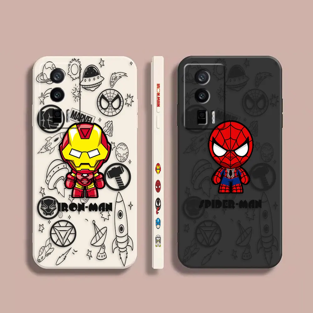 

Case For Redmi K60E K60 K40S K40 K30 K20 12C 9A 8A 10X 10A 10 Pro 4G 5G Gaming Shockproof Liquid Case Cartoon Iron Spider-Man