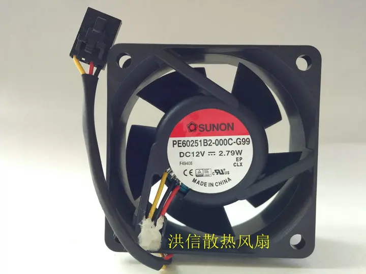

SUNON PE60251B2-000C-G99 DC 12V 2.79W 60x60x25mm 3-Wire Server Cooling Fan