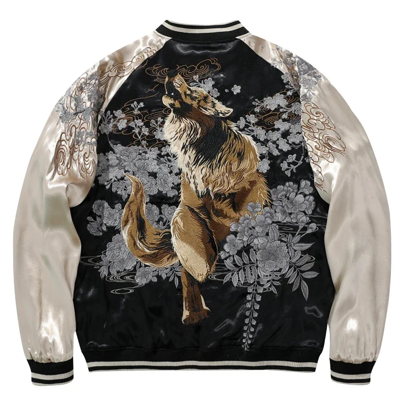 

New Silk Embroidered Jacket Yokosuka Totem Men's Baseball Jacket Jacket Clip Double Sided Wear Original By The Small Crowd