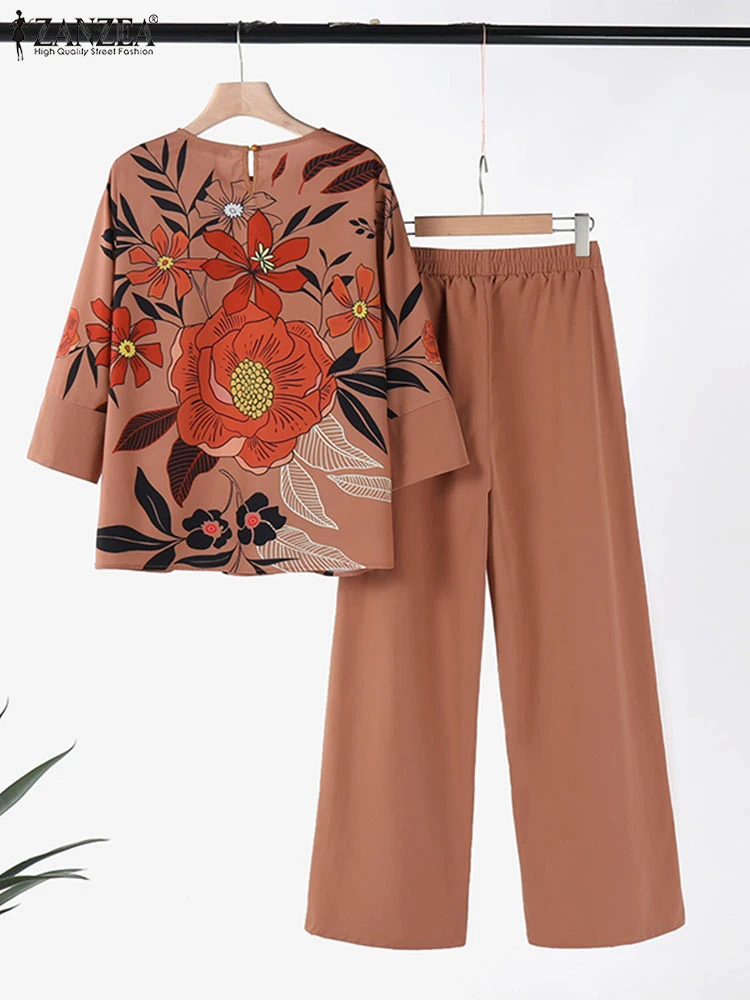 ZANZEA Свободные повседневные блузки с цветочным принтом и рукавами 3/4 комплекты