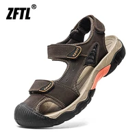 zftl mens outdoor sandals new genuine leather man casual slippers summer leisure male light beach sandals large size non slip