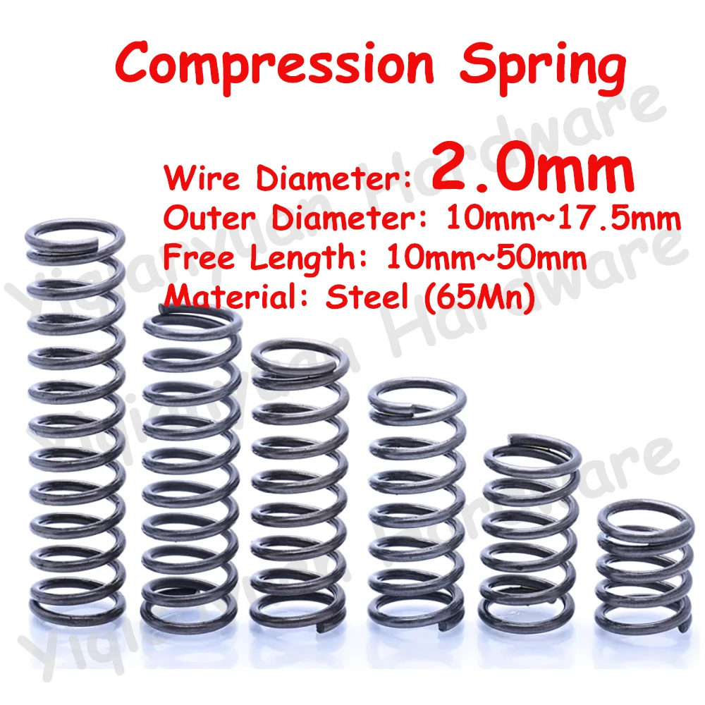

10Pcs Wire Diameter φ2.0mm Cylidrical Coil Compression Spring Rotor Return Compressed Spring Release Pressure Spring Steel 65Mn