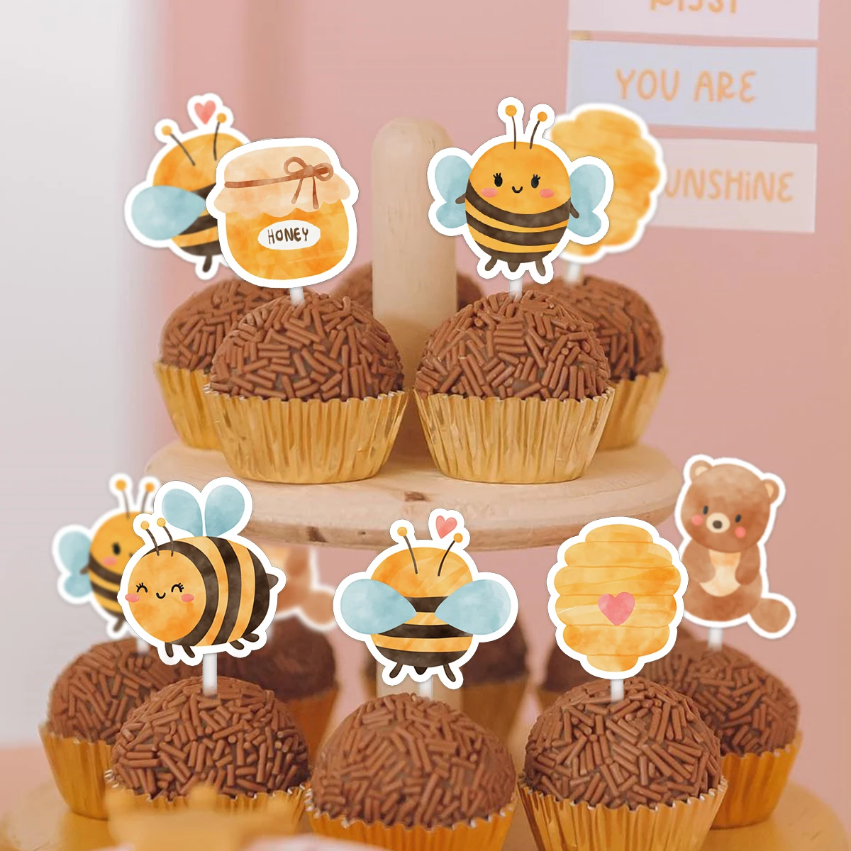 24 шт. картонная пчела топпер для кексов мед/медведь бумажные топперы детей