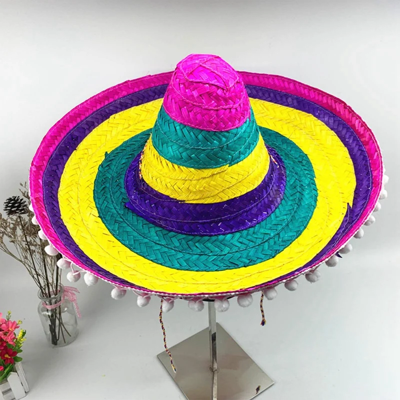 Natural Straw Mexican Hat Wide Brim Raffia Cap Adult Child Beach Panama Dancing Party Sun Hats Sunscreen Summer Cosplay Chapeau