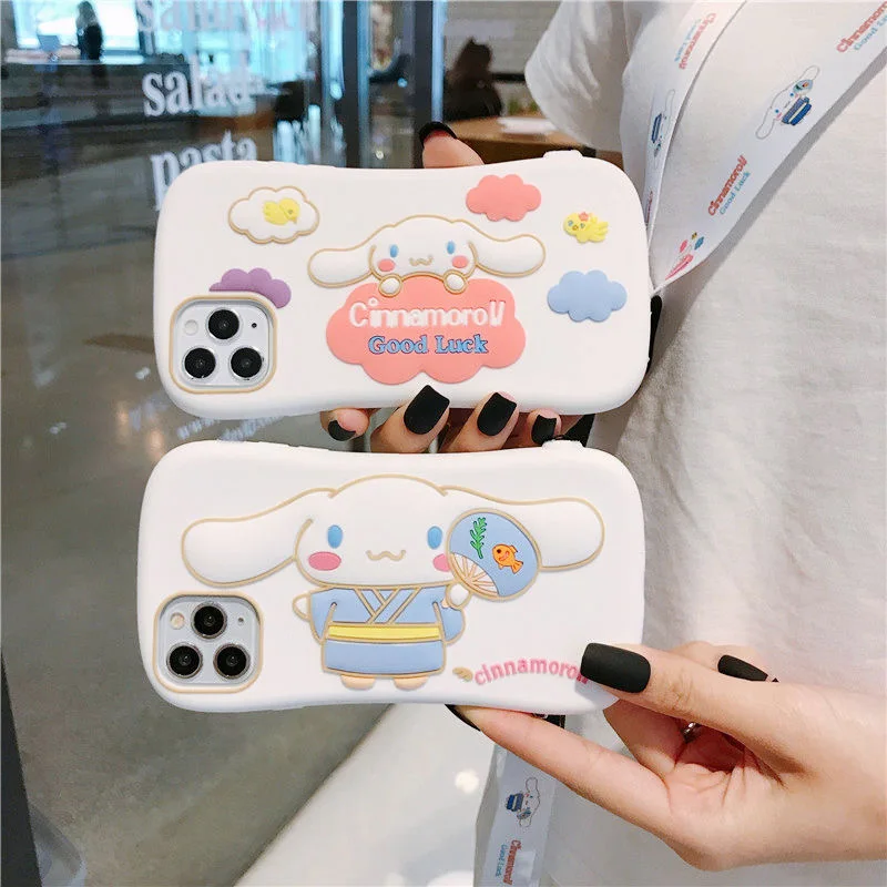 

Cinnamoroll 3D Stereoscopic with Lanyard Phone Cases For iPhone 13 12 11 Pro Max Mini XR XS MAX 8 X 7 SE 2020 Back Cover