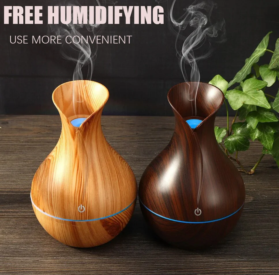 

130ml Aromatherapy Air Humidifier Mute Household Wood Portable Ultrasonic Diffuser Wood Style Led