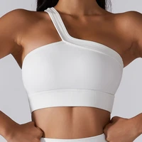 women knitted sports bra tops yoga gym crop top brassiere femme fitness breathable bras oblique shoulder strap workout tops