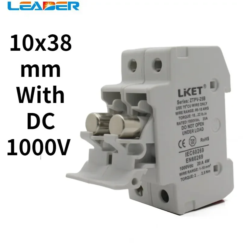 

LEADER SOLAR 1 Set 2P Parallel Fuse Holder 10*38mm with DC 1000V 2A-32A Fusible for For Solar Combiner Box Fuse
