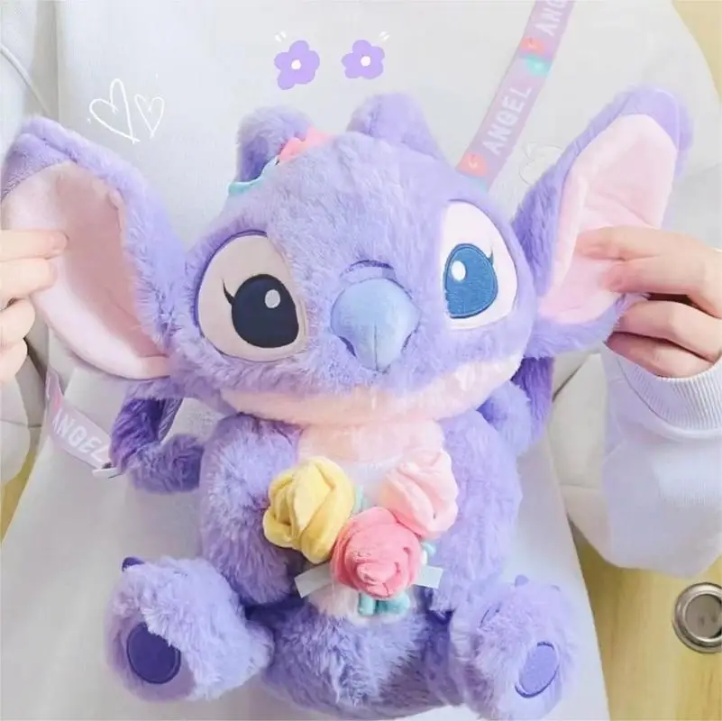 

Disney Lilo & Stitch Flowers Angel Plush Filled Doll Cute Stuffed Cartoon Satchel Taro Color Pillow Toys For Kids Girl Xmas Gift