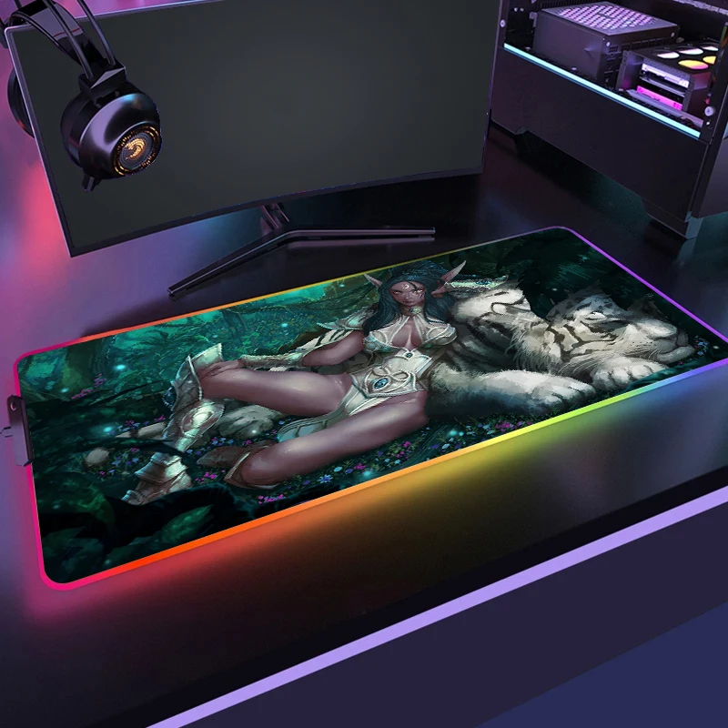 

Коврик для мыши World of Warcraft RGB с подсветкой, большой игровой компьютерный коврик для мыши, геймерский нескользящий коврик XXL