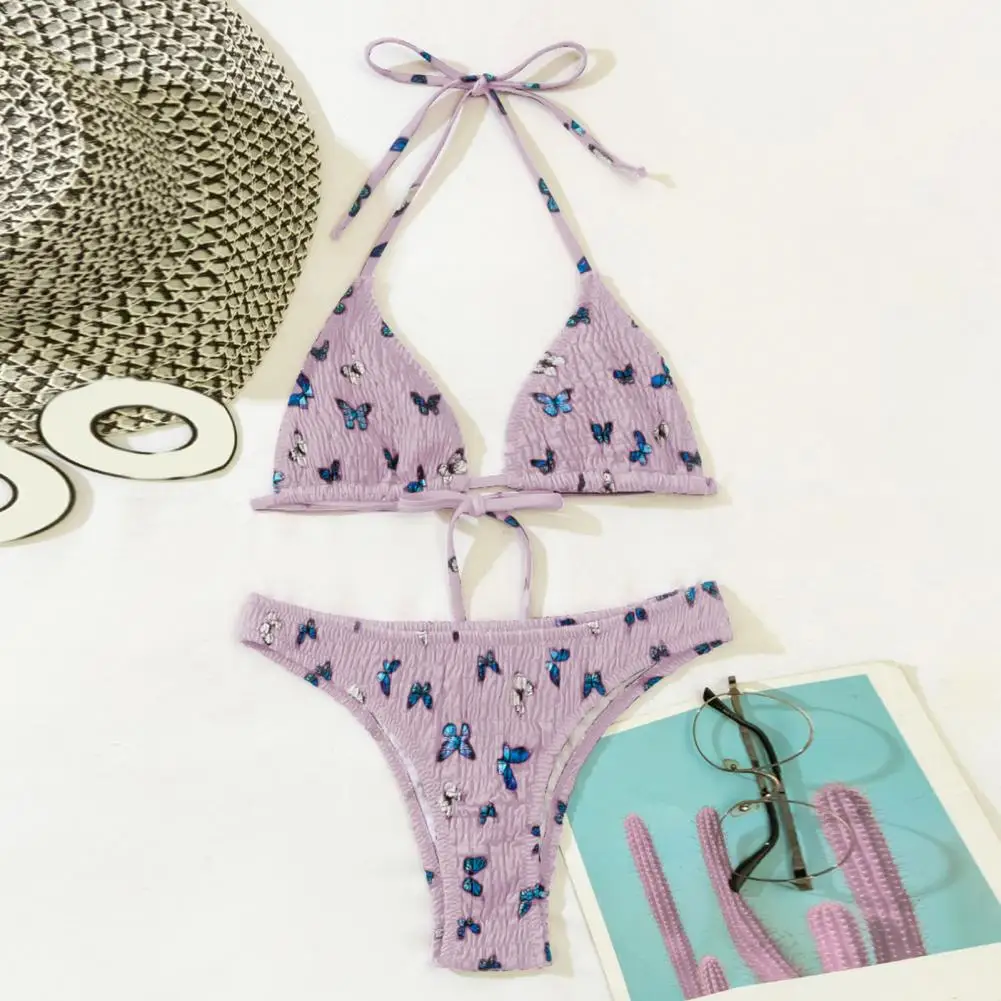 

Soft 2 Pcs/Set Trendy Lace Up Beach Bikini Set Push Up Ladies Swimwear Halter Neck Female Clothes