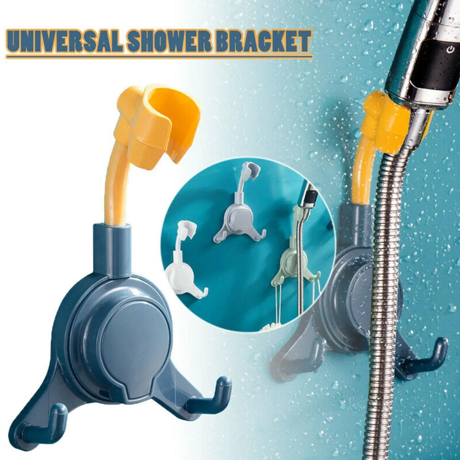 

360° Rotation Suction Cup Shower Holder Adjustable Shower Rack With Hooks Punch-Free Bathroom Bracket Nozzle Base Shower Stand