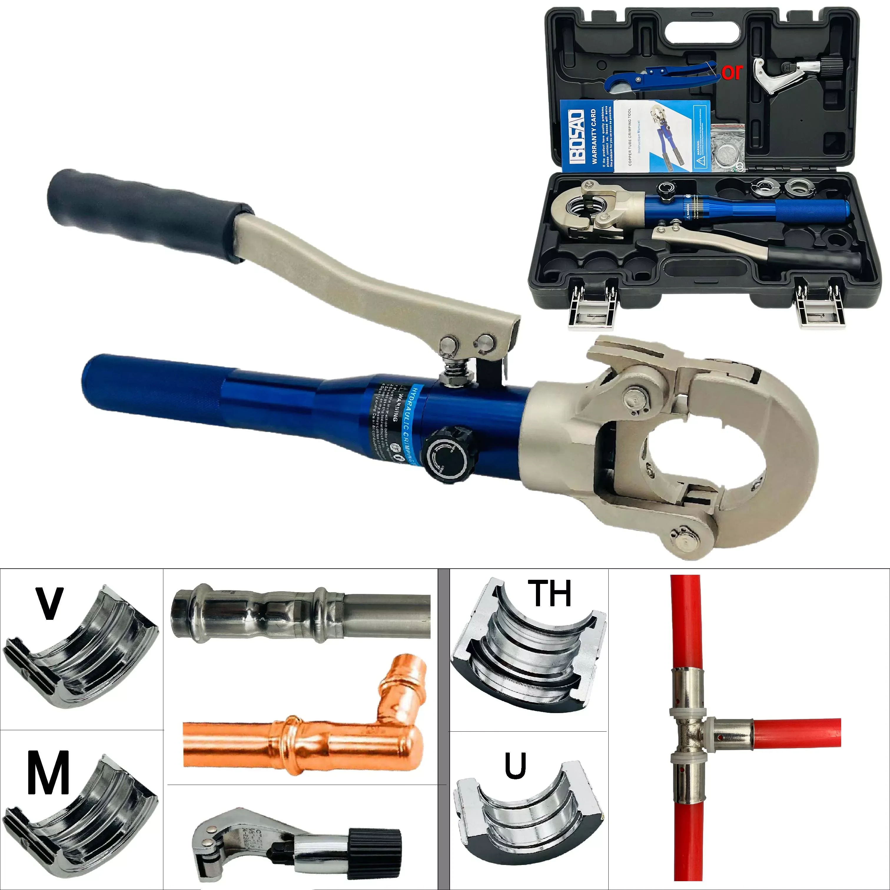 

Hydraulic Pex Pipe Crimping Tools Pressing Plumbing Tools for Pex,Stainless Steel and Copper Pipe with TH,U,V,M,VUS,VAU jaws