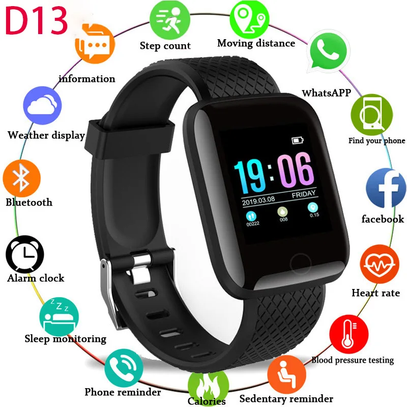 

New D13 smart watch men's and women's blood pressure heart rate monitor fitness tracker waterproof 116 plus sports smart watch