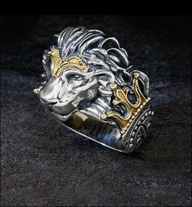 New Animal Shape Two-Color Lion Head Ring for Men's Wild Domineering Personality Trend Fashion Accessories Jewelry |