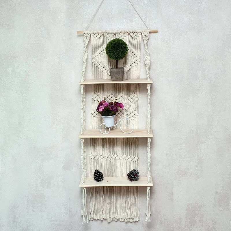 Настенная подвесная полка горячая Распродажа Macrame в стиле бохо 3 уровня настенные