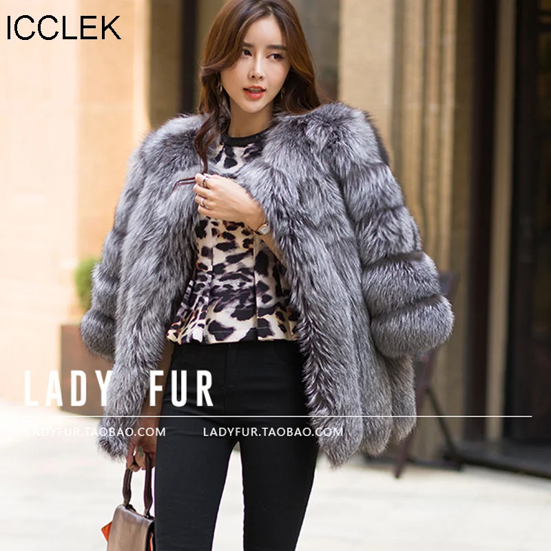 ICCLEK Luxury fox fur grass women's coat 2016 new medium and long fox fur coat special price