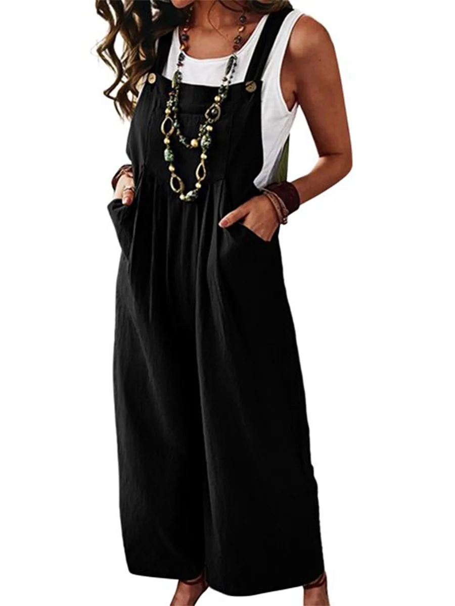 

Women Vintage Dungarees Loose Fit Jumpsuit Playsuit Overalls Casual Baggy Sleeveless Overall Long Bib Pants Dungarees