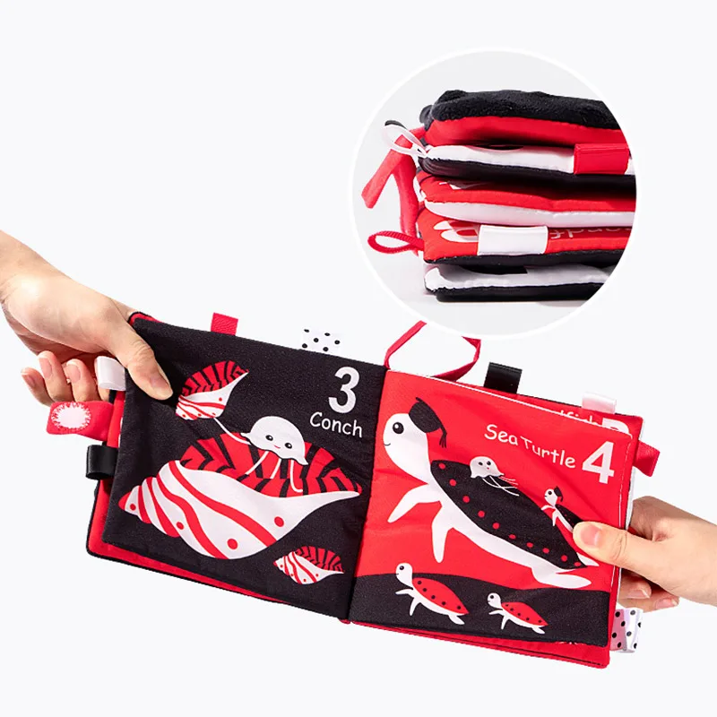 

Quiet Black and White Red Vision Baby Book 0-12 Months Soft Cloth Book Baby English Memory Story Activity Book 1 Year Old