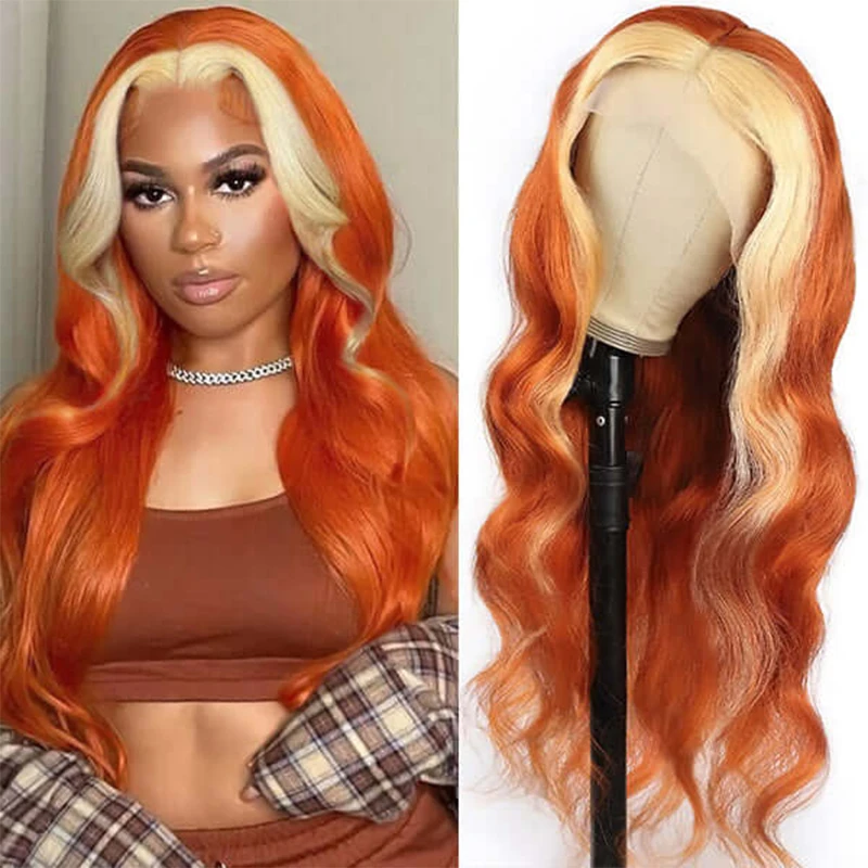

Halloween Ginger Highlight Wig Synthetic Lace Wigs for Women Glueless Hairline Pre Plucked Wig Heat Resistant Fiber Cosplay