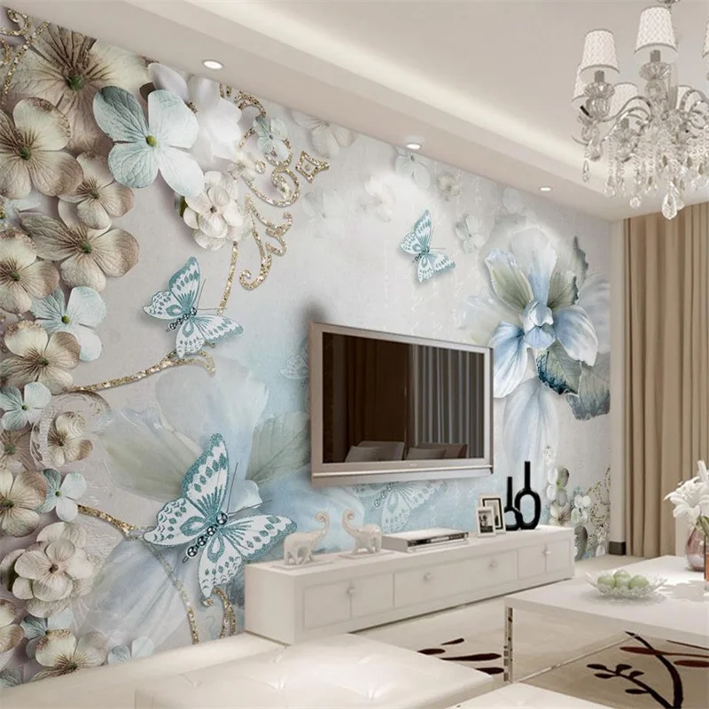 

Mediterranean Flowers Butterfly 3D Murals Wallpaper For Living Room 3D Photo Wallpaper For Bedroom