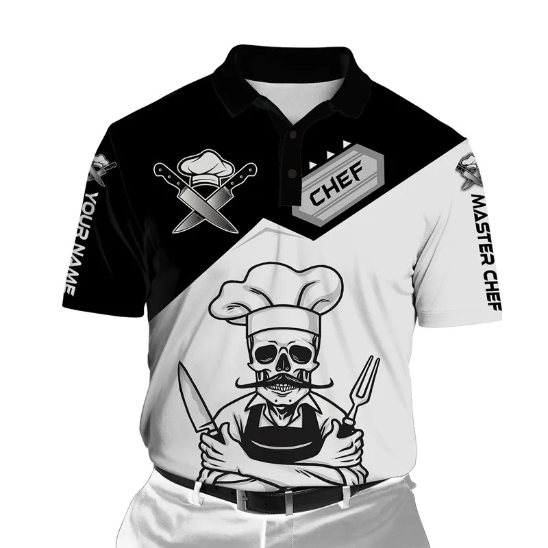 Fashion Chef Skull 3D Print Men's Polo Shirt Summer Short Sleeve T-shirt Street Casual Polo Shirt Top  004