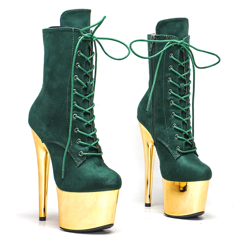 Leecabe17CM/7Inches Suede with electroplate High Heel platform Boots Closed toe  Pole Dance boot