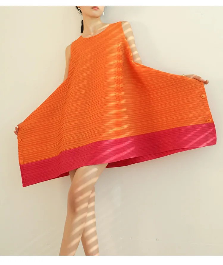 

Miyake fold summer temperament age-reducing Western-style large size A-line skirt is thin and meat-covering sleeveless dress