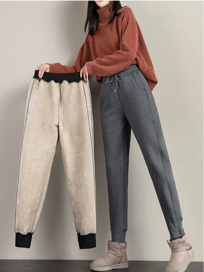 

Korean Winter Sherpa Harem Pants for Women 2023 Thicken Warm Ankle Baggy Sweatpants Gray Fleece Thermal Velvet Cotton Home Pants