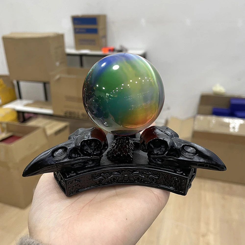 

C34 Crystal Ball Satan Ram Horn Gothic Crow Six Pointed Star Ram Skull Statue Resin Crafts Ornaments Crystal Ball Base