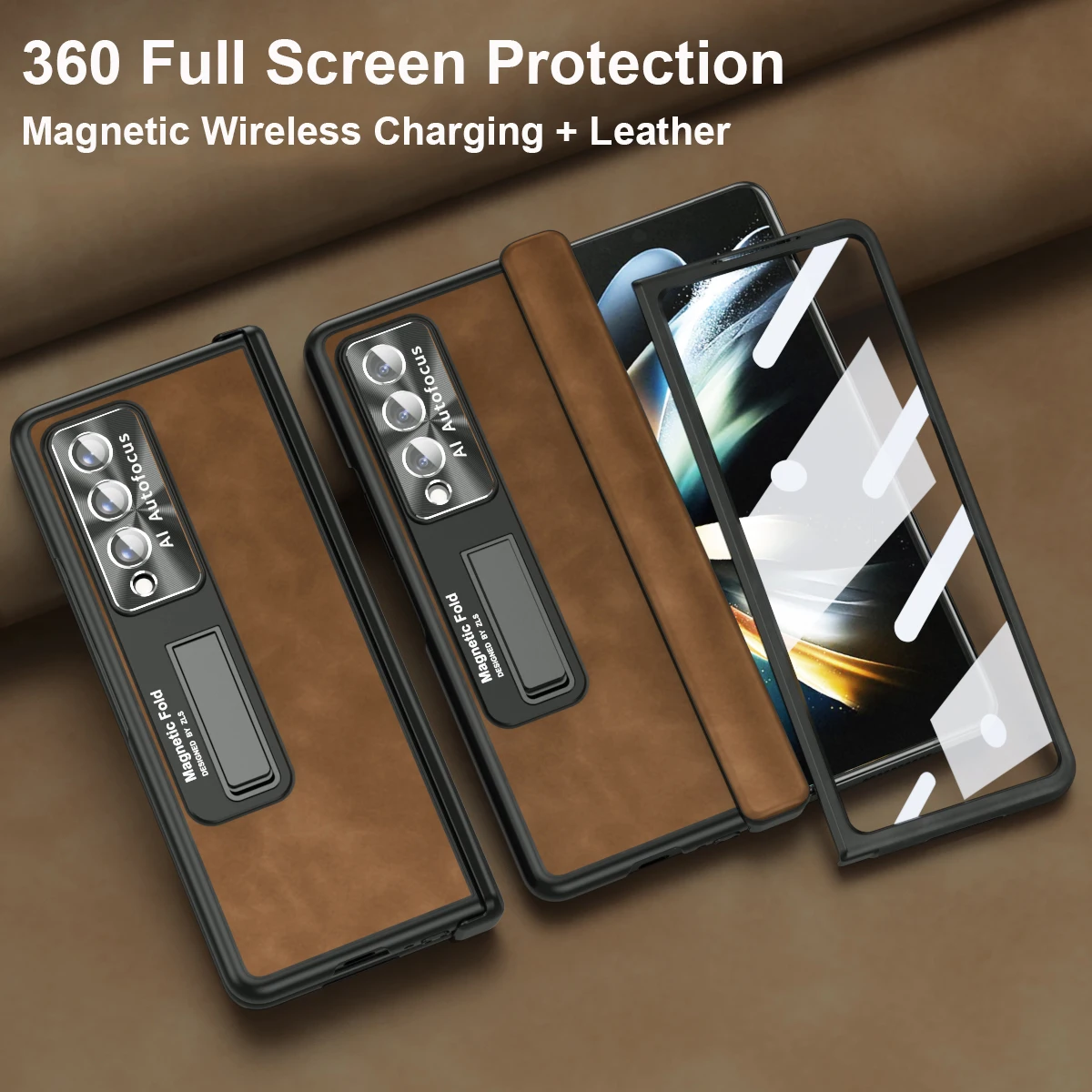 

Магнитный кожаный чехол для Samsung Galaxy Z Fold 4 360 дюймов, полноэкранный защитный чехол для телефона Z Fold 3, чехол с подставкой