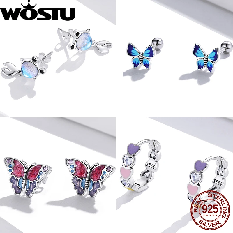 Женские серьги-кольца WOSTU из стерлингового серебра 925 пробы с голубыми морскими