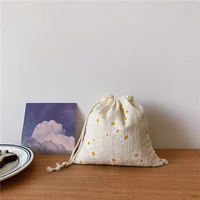 travel dust proof drawstring bag women flower pattern cosmetic coins bags cotton diy home linen pockets jewelry storage