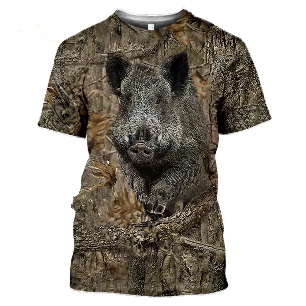 

2023NEW hunting animals wild boar 3D T-shirt summer leisure men's T-shirt fashion street women's pullover short sleeve j