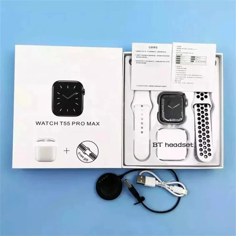 

Умные часы 2 в 1 с наушниками-вкладышами TWS T55 Pro Max, умные часы с беспроводными Bluetooth-наушниками для Apple/Huawei VS T800 Ultra HK8 9
