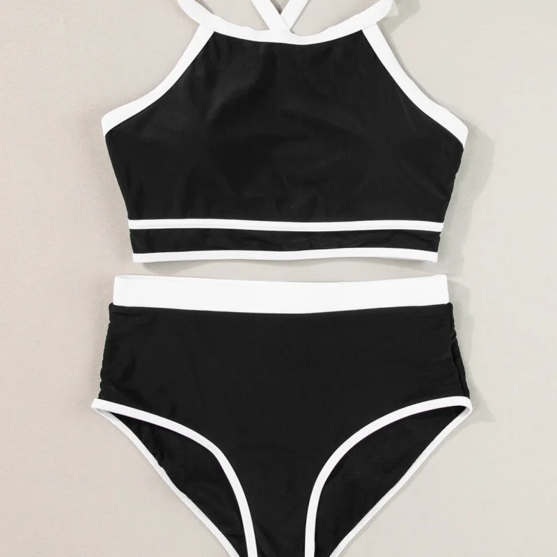 Простой однотонный купальник Diramon женский летний пляжный бикини из двух частей