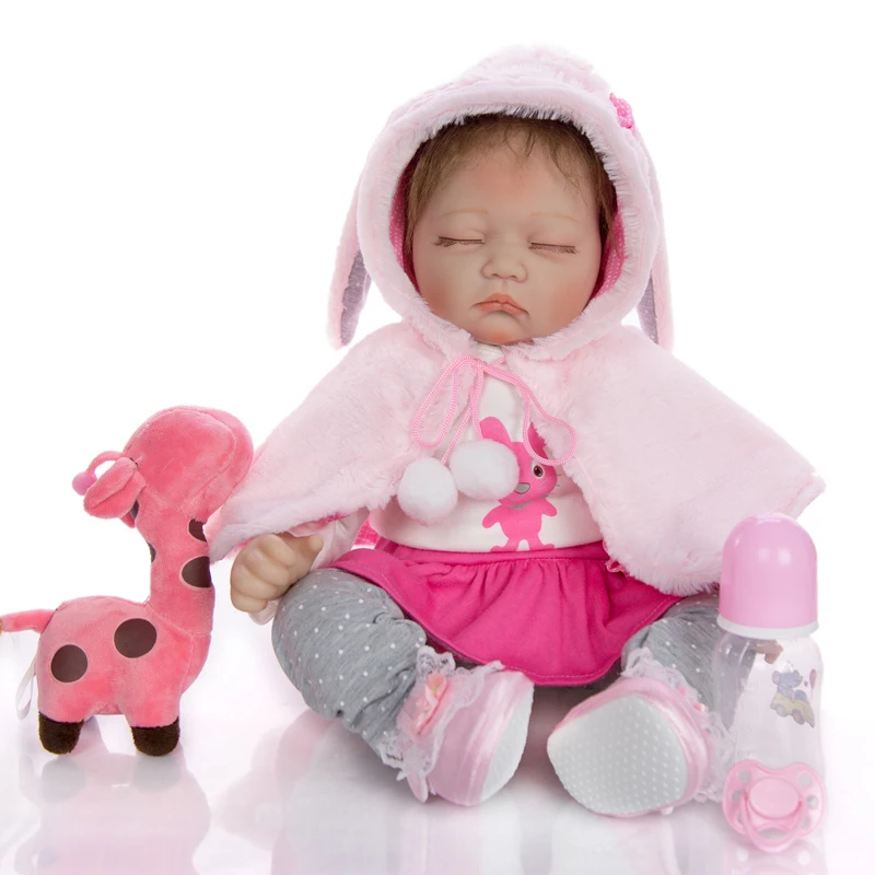 

22inch Reborn Baby Dolls Sweet Newborn Babies 55CM Sleeping Doll Soft Cloth Body Bebe Doll pink rabbit Kids Toy Birthday Present