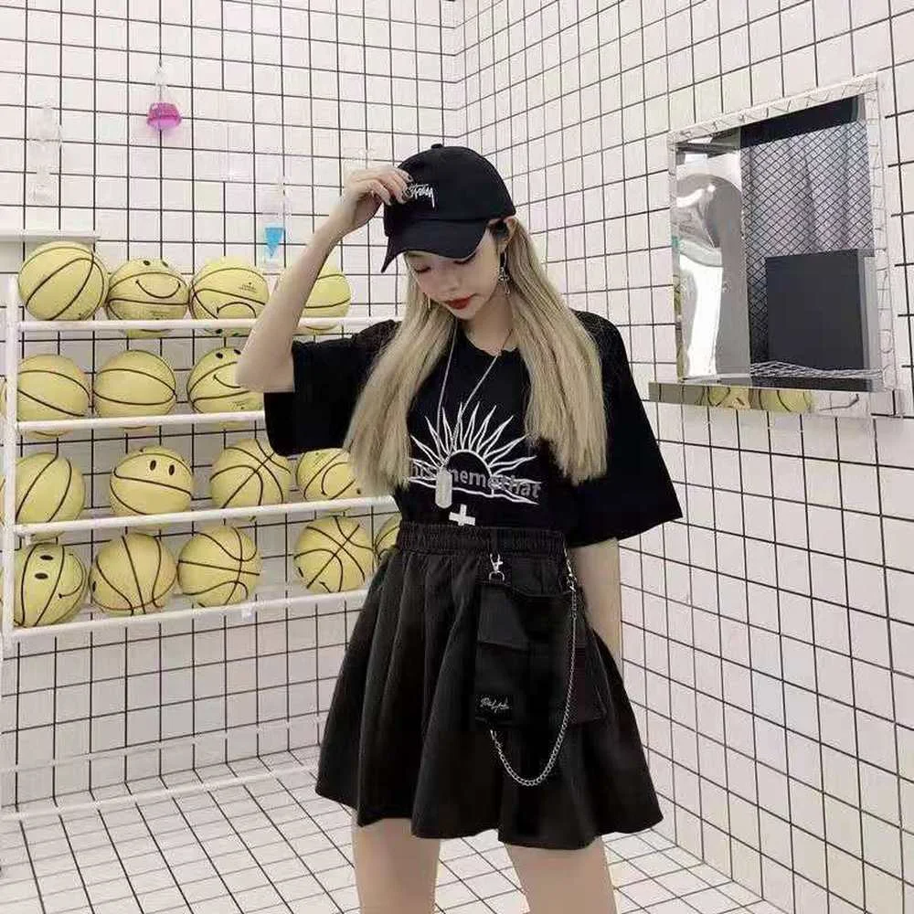 

Женская юбка в стиле Харадзюку, черная повседневная юбка-шорты в стиле ретппи с карманами, модель 2021 размера плюс 5XL в готическом стиле, темн...