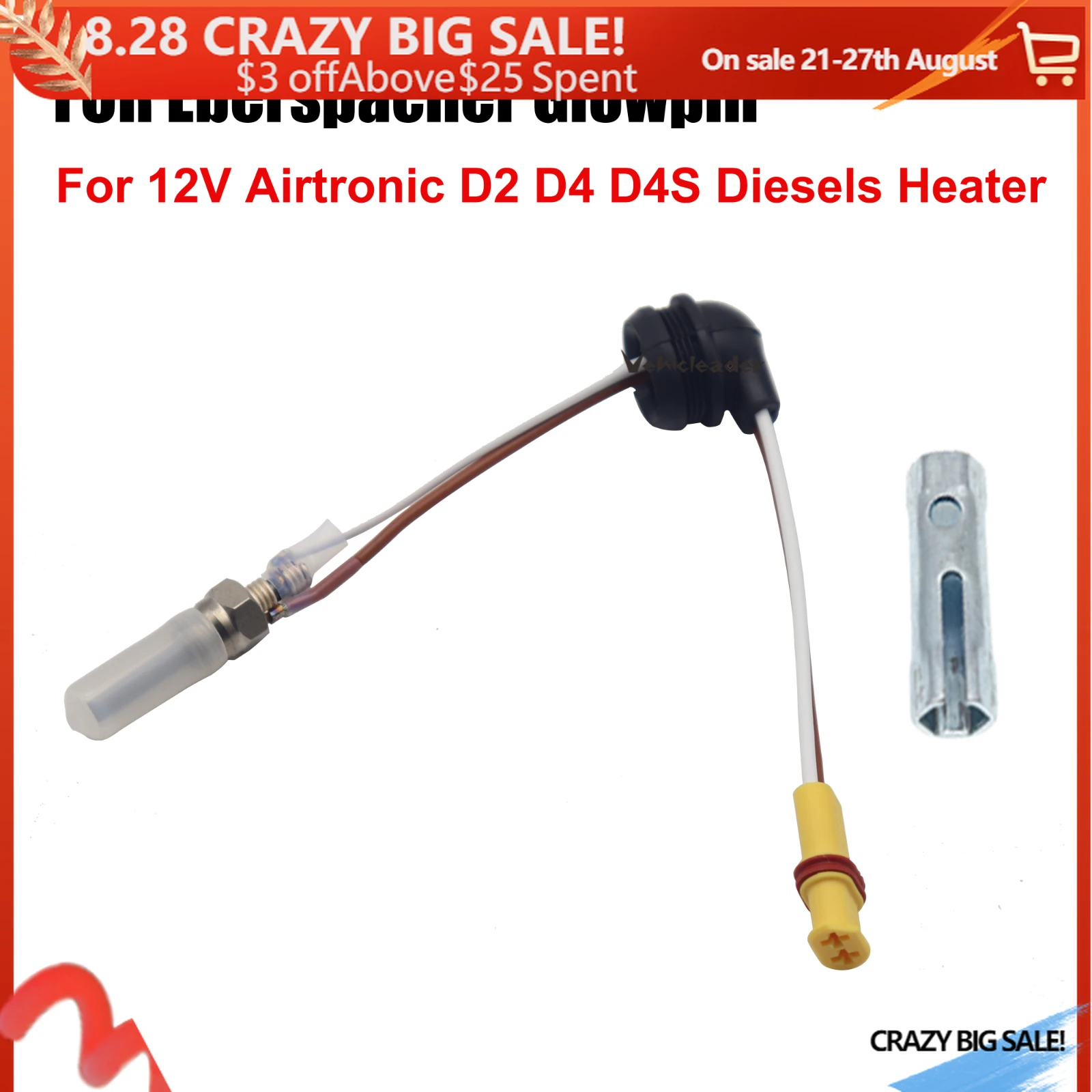 

12V / 24V For Eberspacher Glowpin Glow Pin Plug Ceramic 1000-8000KVA For Airtronic D2 D4 D4S Diesels Heater With Wrench