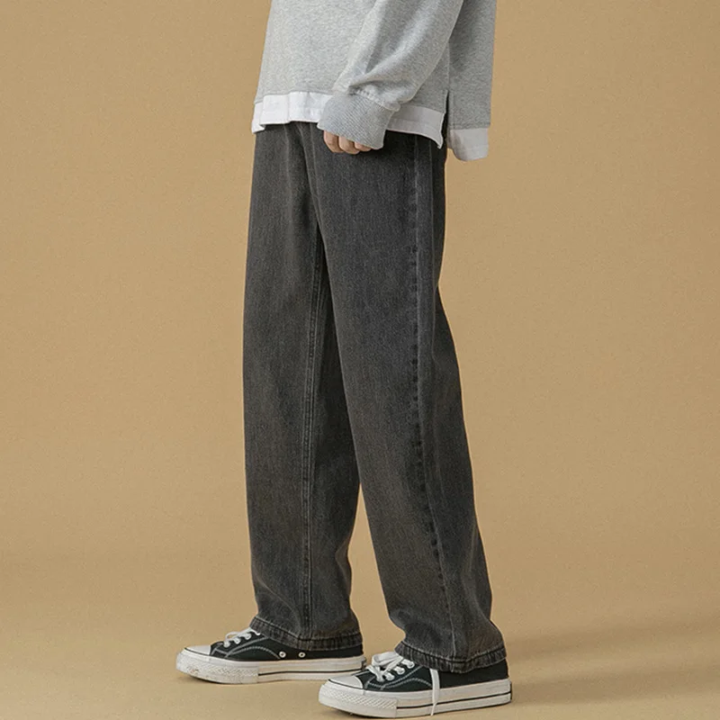 New Fashion Men's Loose Wide-leg Jeans 2022 Spring and Autumn All-match Simple Straight Pants Trousers