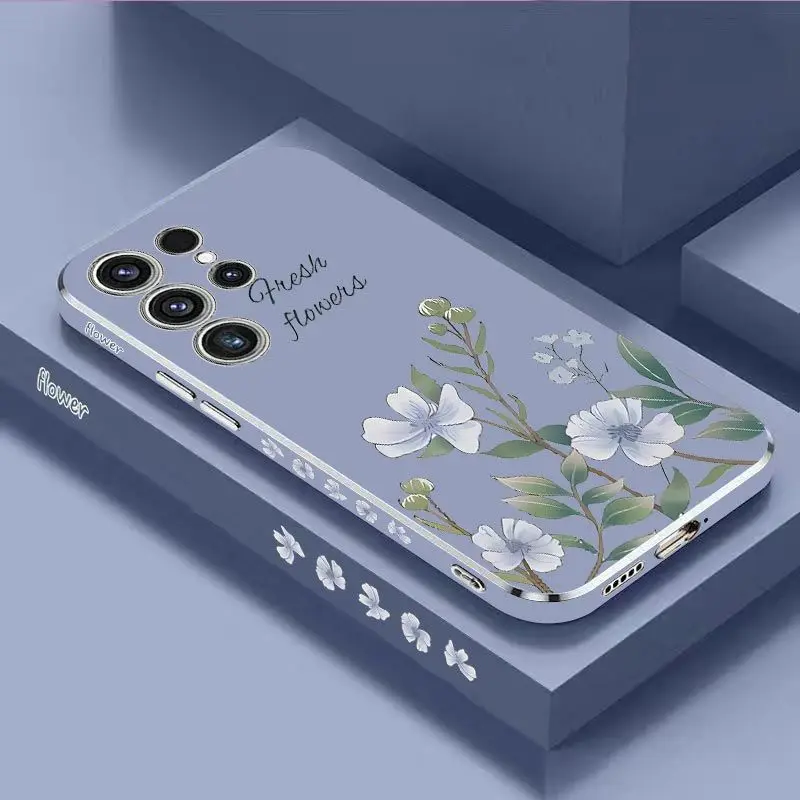 

Camellia Flower Luxury Plating Phone Case For Samsung Galaxy S23 S22 S21 S10 S9 S8 Plus Note 20 ultra 10 Plus Cover