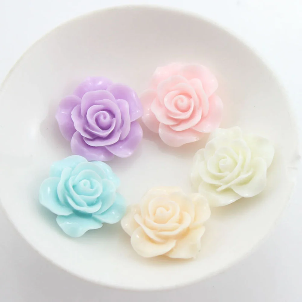 

100 Pcs Trinket Resin Rose Beads Accessories Flatback Rose Beads Floral Loose Charm Beads Opaque Resin Rose Flower Beads