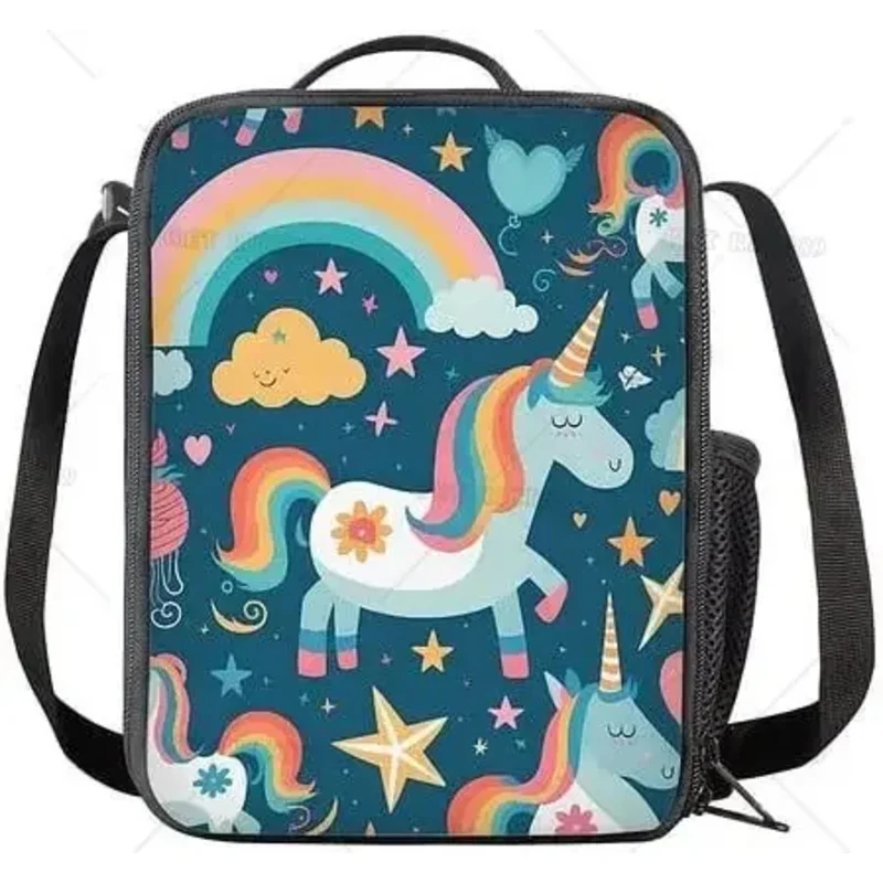 Блестящая Радужная сумка для ланча с единорогом переноски изолированный