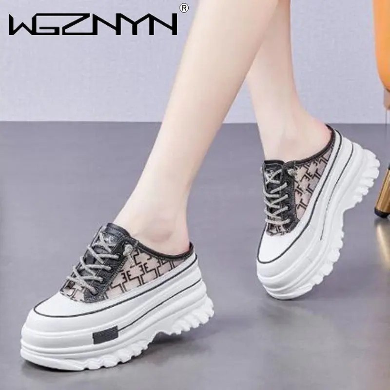 

Летние новые женские шлепанцы, увеличивающие рост, женские удобные сетчатые шлепанцы на танкетке