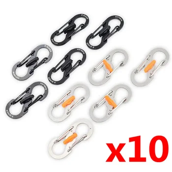 10Pcs Outdoor Camping Carabiner 8 Shaped S Buckle with Lock Mini Keychain Hook Anti-Theft Backpack Buckle Key-Lock Tool 1